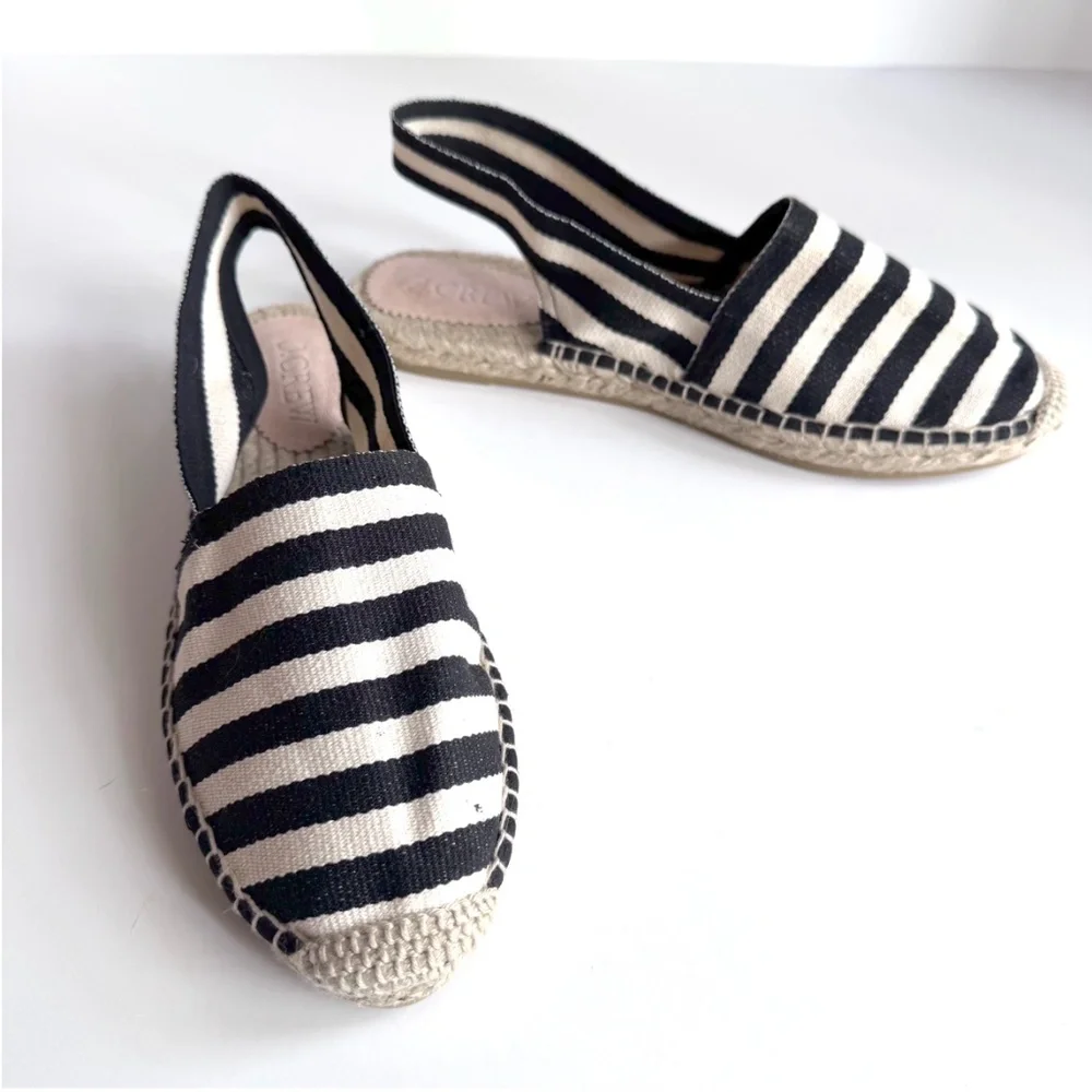NWOT J. Crew Black and White Striped Espadrille Slingback Flats